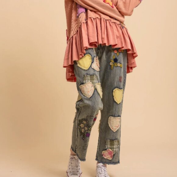 BLUE VELVET HEART PATCHWORK JEAN - Picture 4 of 15